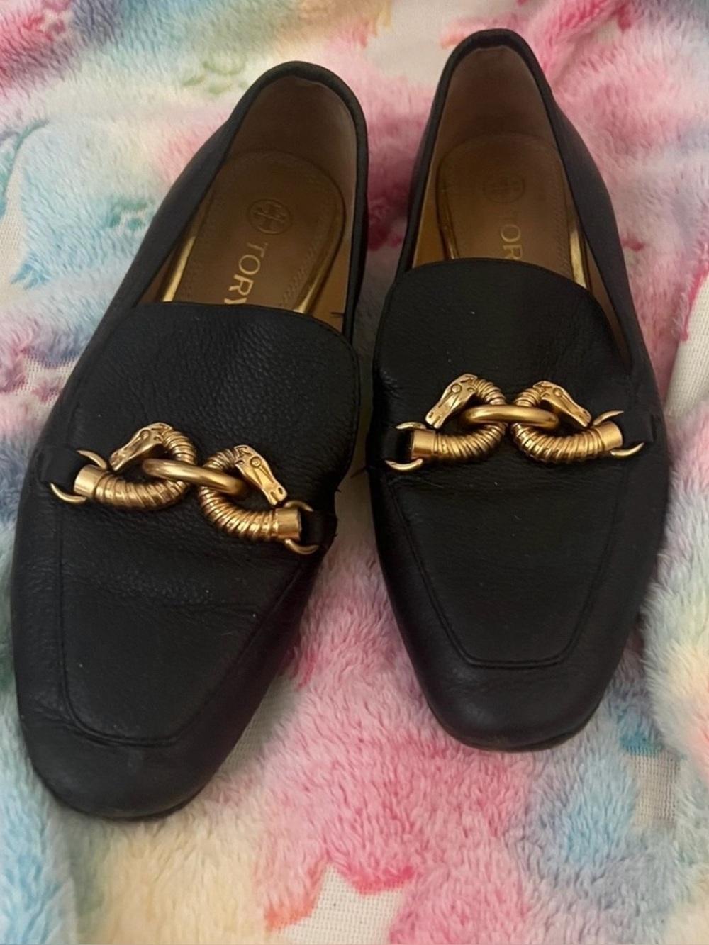 Tory Burch Black Leather Horsebit Loafers Gold Hardware 5